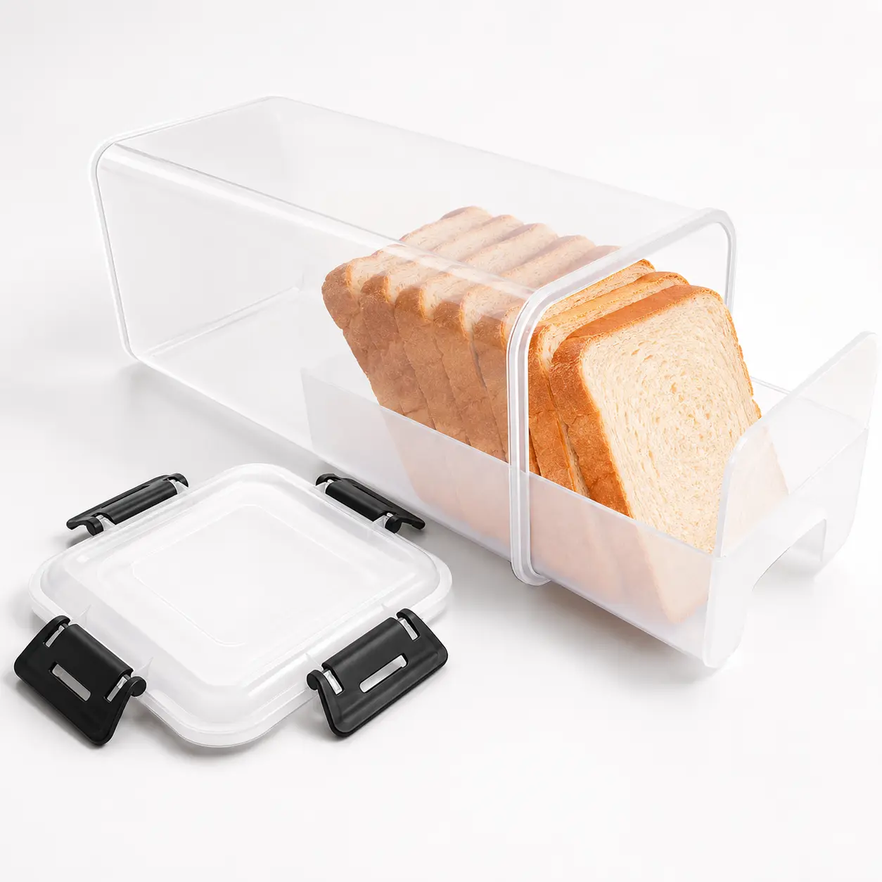 Airtight Plastic Bread Storage Container with Sealed Lid & Pull-Out Tray, Loaf Keeper for Sandwich Bread, Bagels and Kitchen Countertop Organization