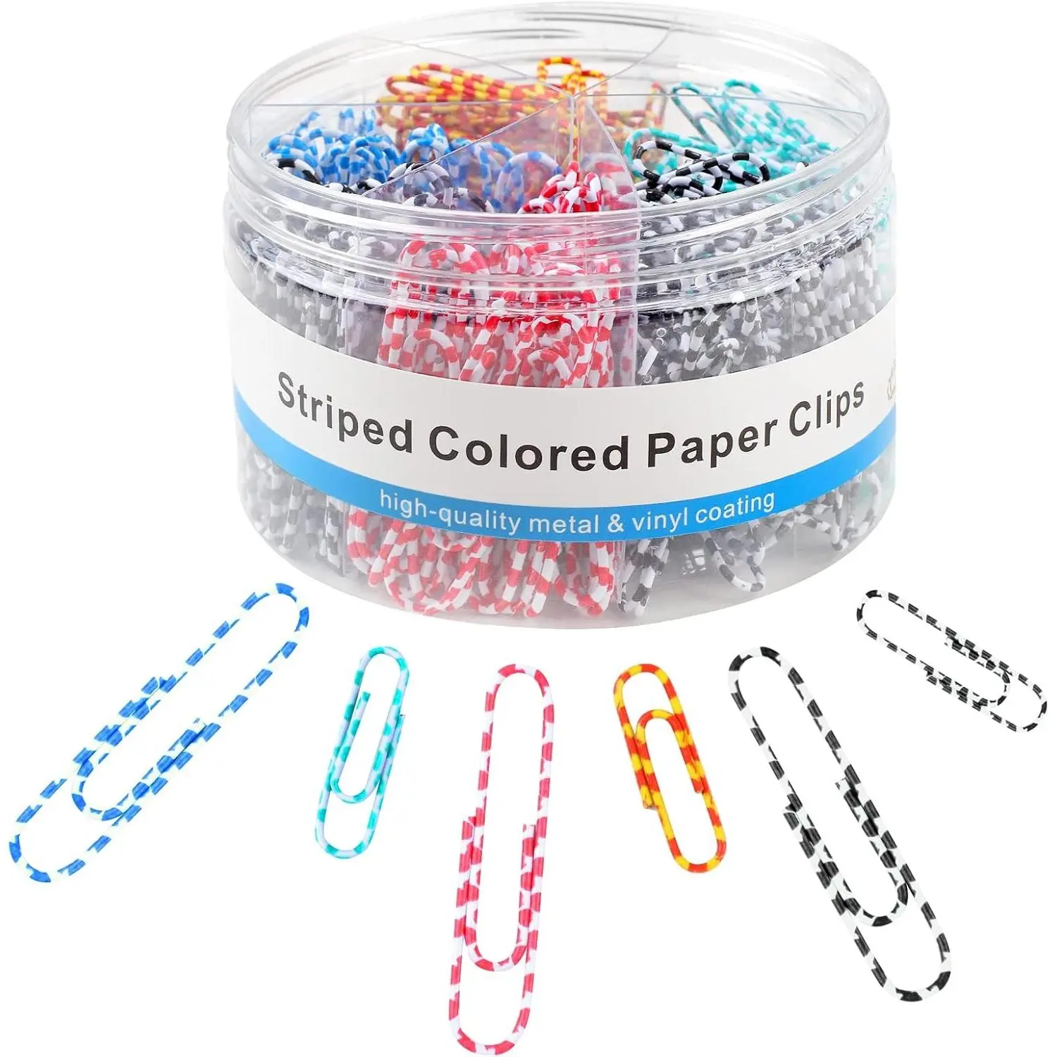 400 PCS Metal Coated Paper Clips, Assorted Sizes Medium & Large, Striped Colored Paperclips for Home, School, Office (1.1" & 2")
