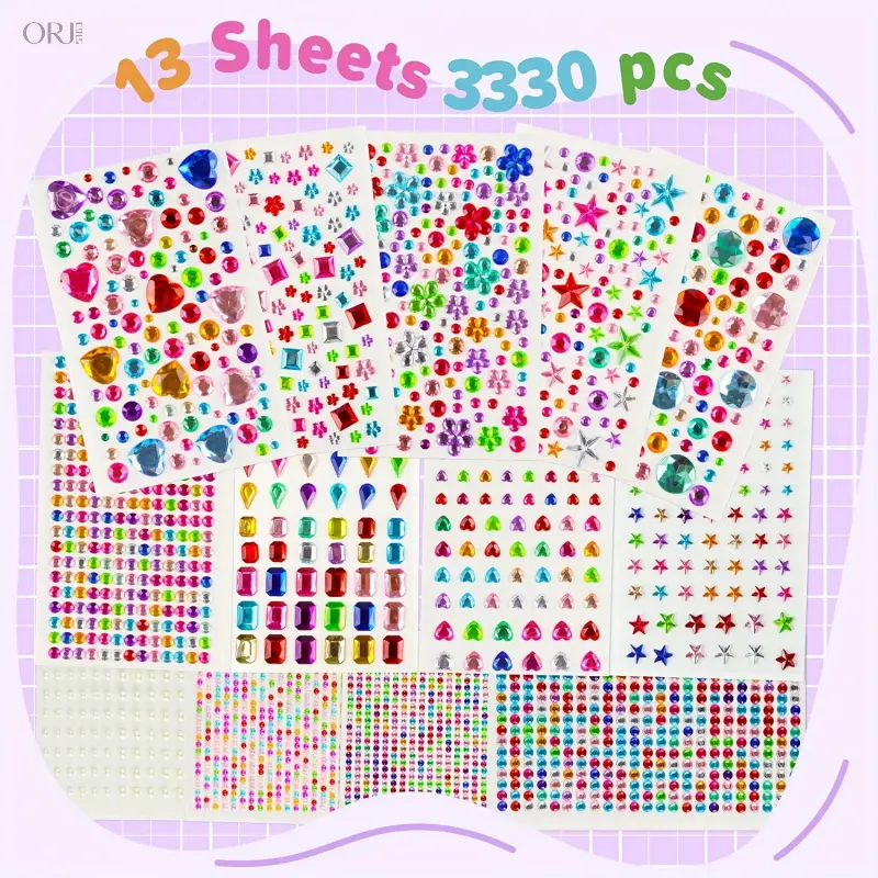 Self‑Adhesive Gem Rhinestone Sticker, Acrylic Diamond Pearl Decals in Heart Star Shapes, for Album, Nail Art, Eye Makeup, DIY Crafts, Metal Surface, Christmas & Halloween Decor