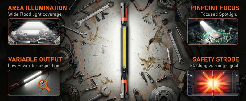 LED Magnetic Work Light for Car Repair, Super Bright Under Hood Inspection Lamp with Hook, 3 Light Modes, Durable ABS Auto Maintenance Flashlight (US Version)