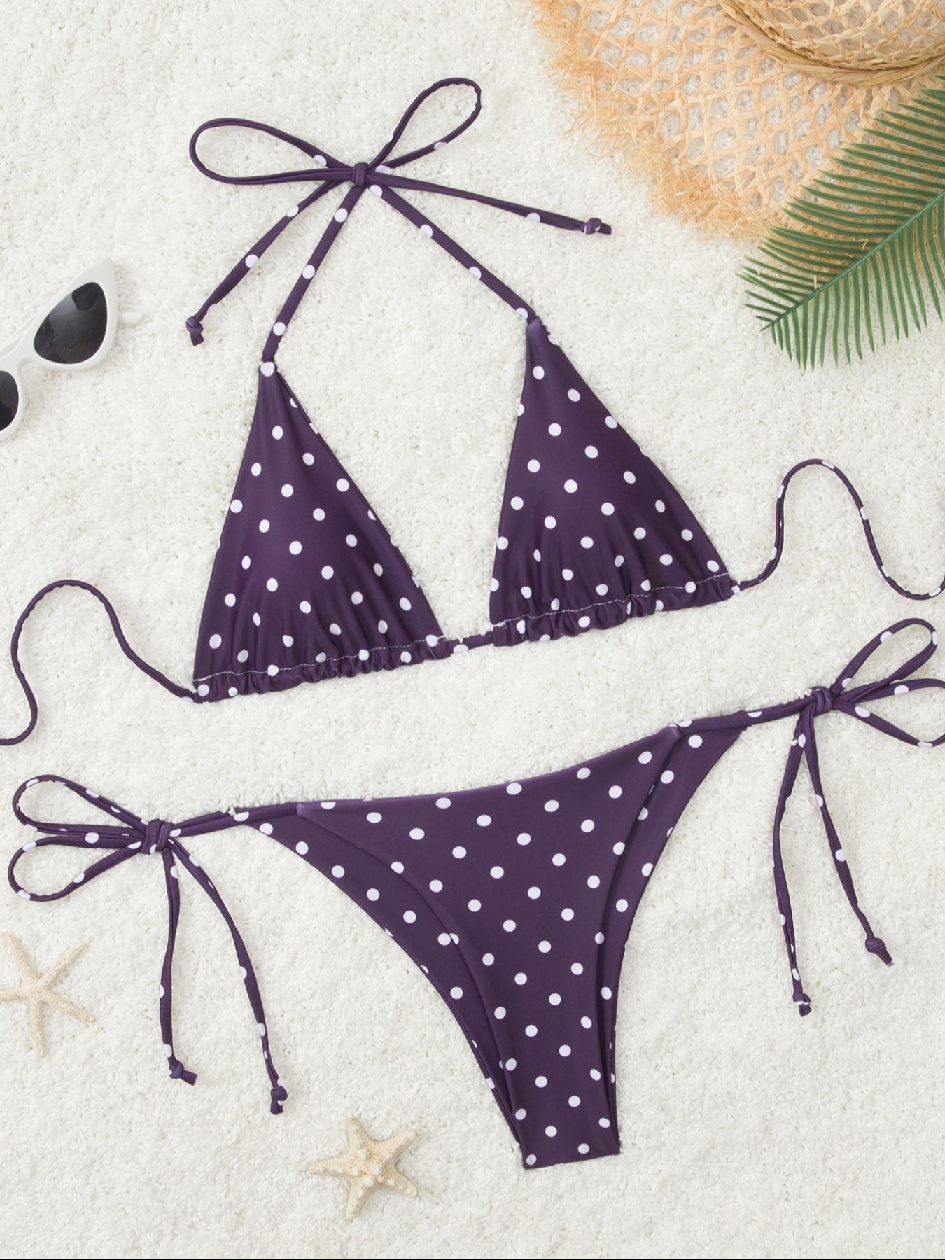Women's Polka Dot Print Bikini Set, Casual Fashion Chic Swimsuit Set, Ladies Swimwear for Beach Holiday Vacation, Swimsuit Style Bikini, Bikini Outfits, Swimsuits Bikinis, Summer Bikini