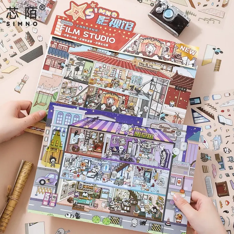 XINMO 3D DIY Science Museum Theme Stickers PET Micro Landscape Stickers for Journaling Scrapbooking Decoration