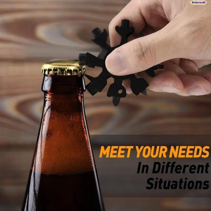 18-in-1 Snowflake Multi Tool, Stainless Steel EDC Pocket Wrench with Screwdriver and Bottle Opener, Portable Survival Gadget for Camping, Bike Repair, Outdoor Travel and Gift