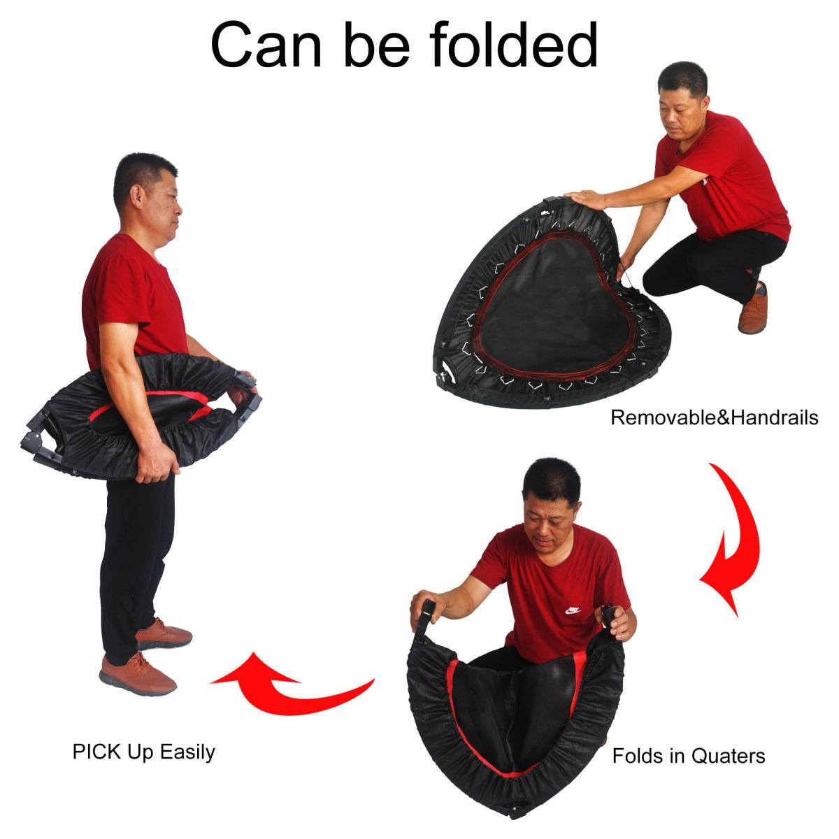 [Fahuac] Foldable Mini Trampoline 300LBS Capacity - 28 Spring Fitness Rebounder with Adjustable Foam Handle, Portable Exercise Trampoline for Home Gym.