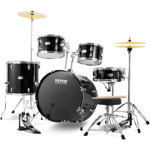 VEVOR Adult Drum Set, 5 - Piece, 22 inches Complete Full Size Drum Kit with Bass Toms Snare Floor Drum Adjustable Throne Stands Cymbal Hi - Hat Pedal and Drumsticks, Beginner Drum Kit for Adults