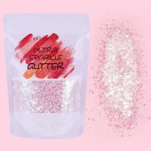 100g White Iridescent Chunky Mixed Glitter, Multi-Purpose for Arts Crafts, Wine Glass Decoration, Weddings, Face Eye Body Nails Hair Cosmetic Use