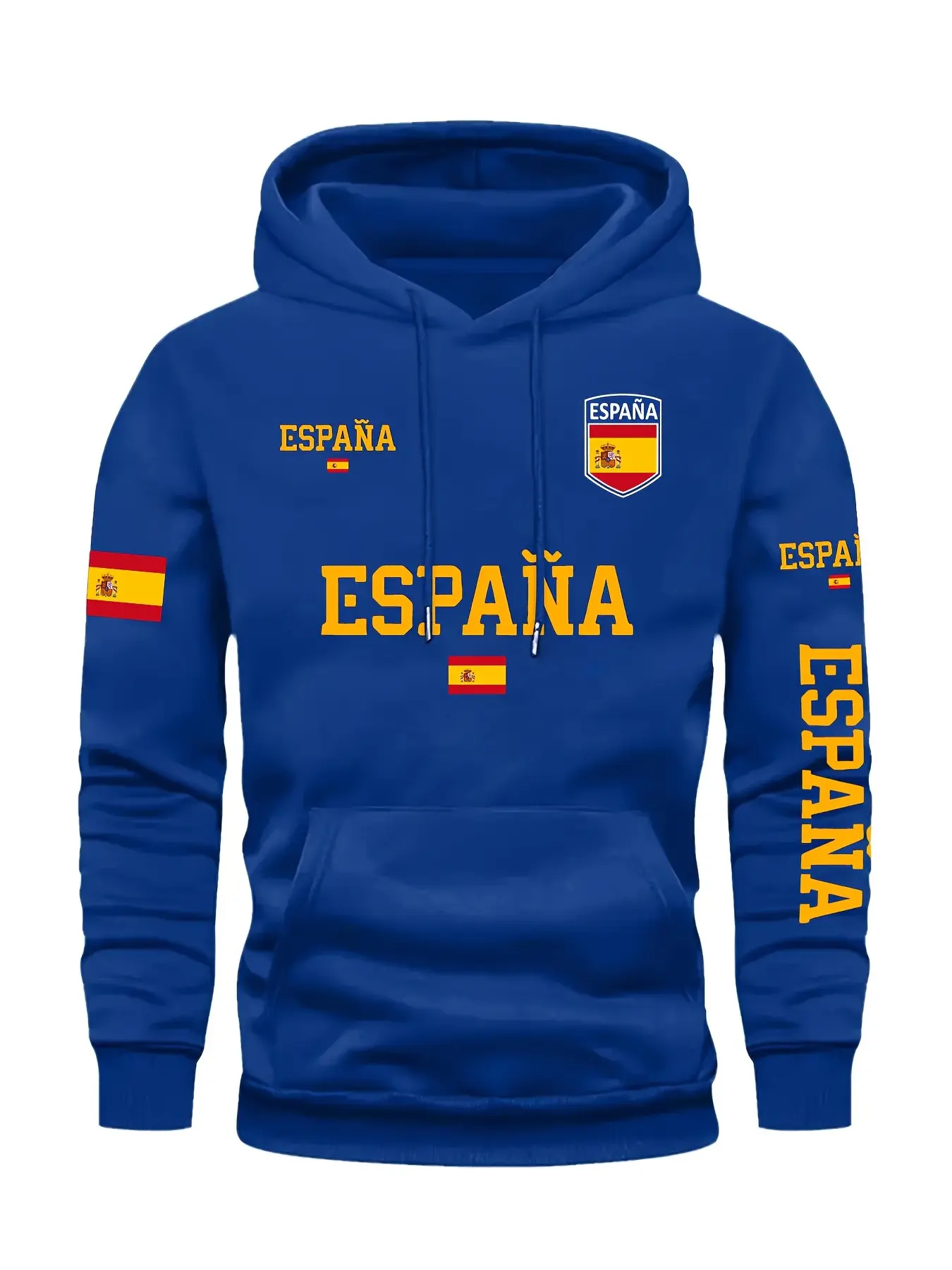 Men's Spain Theme Print Hoodie, Casual Fitted Long Sleeve, Geometric Pattern, Soft Breathable Fabric, All Seasons Wear