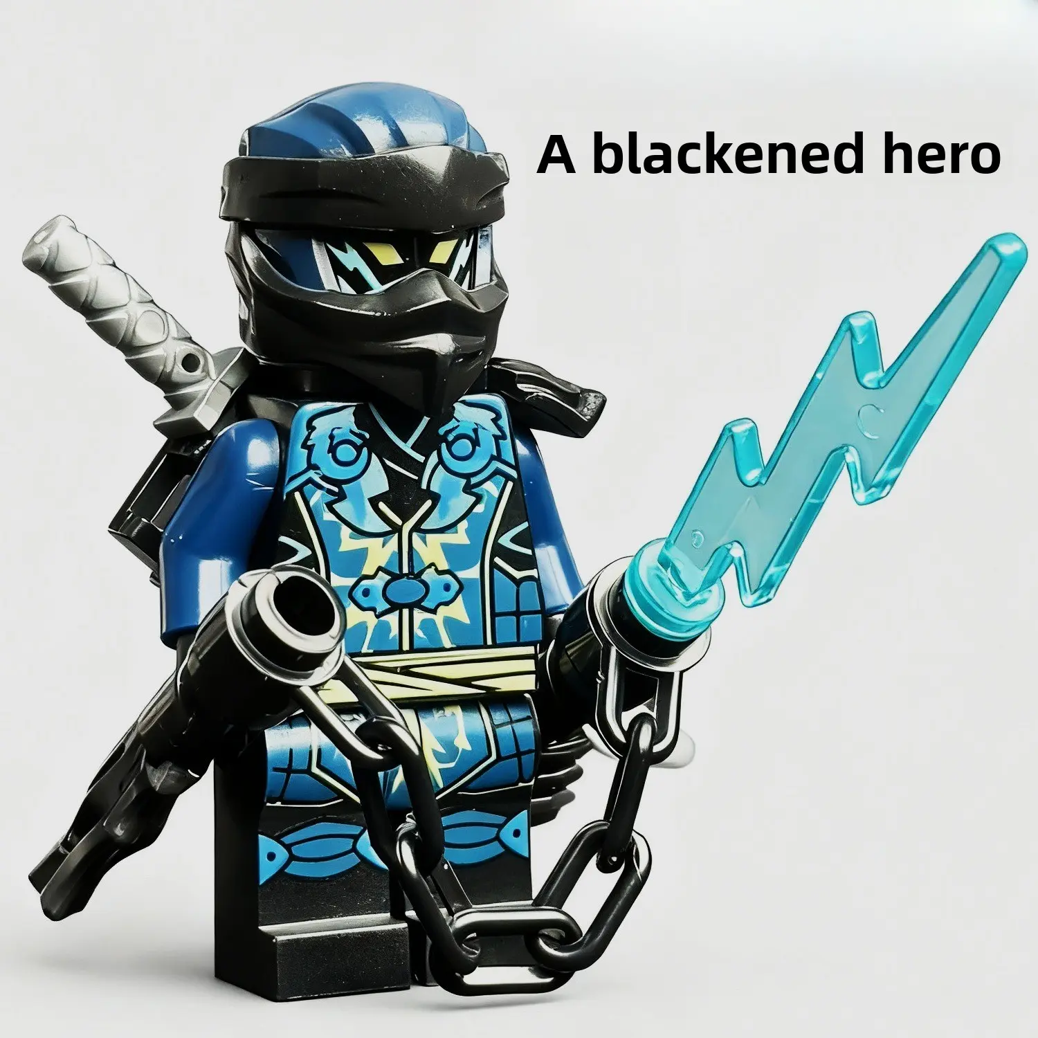 Black ninja-style minifigures, double-sided printed character building block toys, DIY assembly collectible models with accessories, compatible with various building block scene themes
