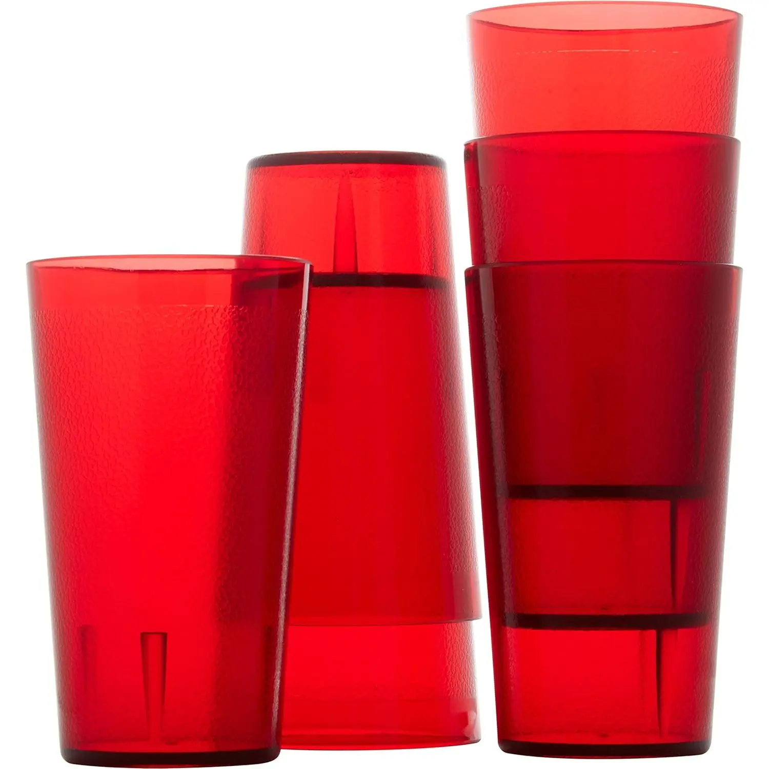 Restaurant Grade,  12oz Red Plastic Cups 6pk. Super Durable, Break Resistant Drinking Glasses for Cafe, Party, Catering. , Stackable Tumblers with Textured Grip Design