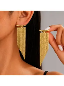 Oversized Irregular Bar Earrings for Women with Long Flowing Tassels Front Back Asymmetric Statement Earrings Trendy Fashion Jewelry