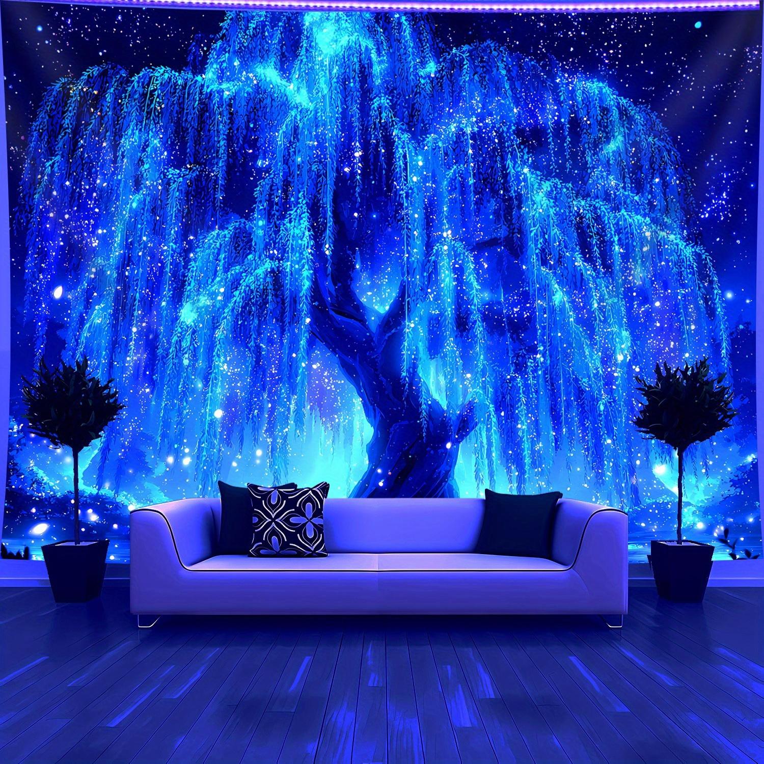 1pc Brilliant Starry Sky Tree Of Life- Glow In The Dark UV Light Banner Tapestry, Starry Sky Pattern, Large Size Peach Skin Fluorescent Printing Tapestry, Bedroom Hanging Tapestry For Party Festival, Bedroom Home Decor