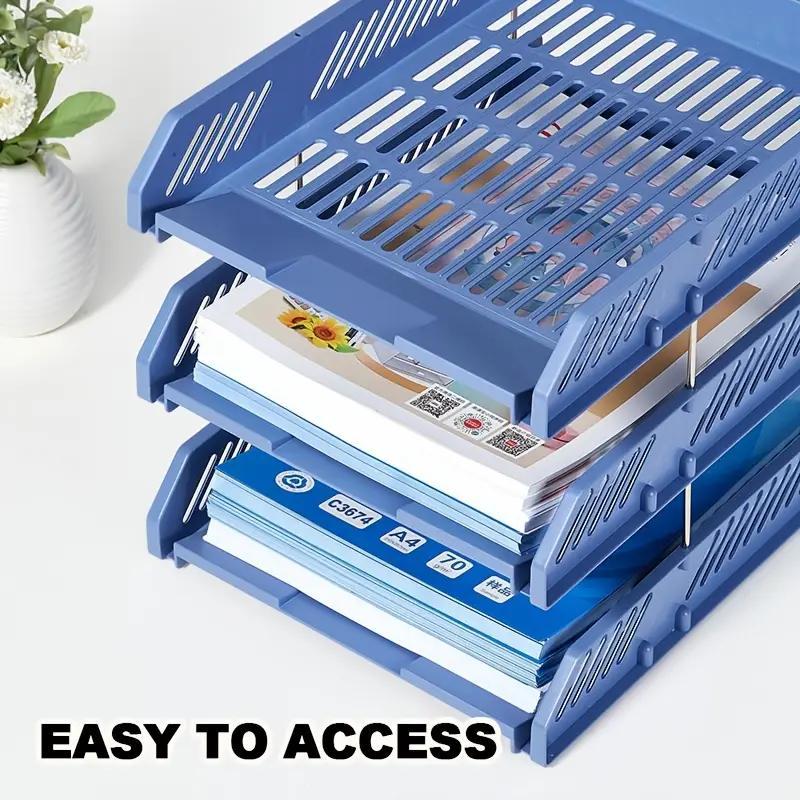 3-Tier Expandable Desktop File Organizer, Space-Saving Stackable PP Plastic Shelves, Durable and Detachable Design for Office Storage
