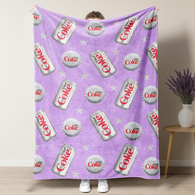 Diet Coke Bottle Cap Pattern Flat Velvet Blanket Diet Coke Blanket Soft fluffy lightweight flannel throw soft fleece blanket slogan print Gift