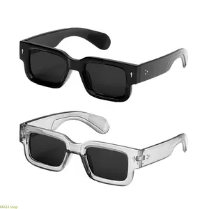 2-Pack Unisex Retro Y2K Square Sunglasses With Black And Clear Frames, UV400 Full Protection Trendy Eyewear, Versatile Accessory For Summer Beach Trips, Travel Street Style And Practical Father’s Day Gift Option