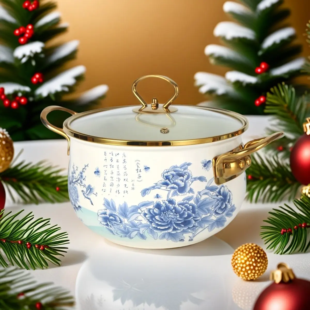 24cm Multi-Functional Enamel Cooking Pot, Non-Stick Heat Resistant, Easy Clean, Ideal for Kitchen, Holiday Gatherings, Gift Idea