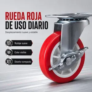 Durable Red Brake Swivel Casters Universal Rolling Wheels for Furniture Trolley