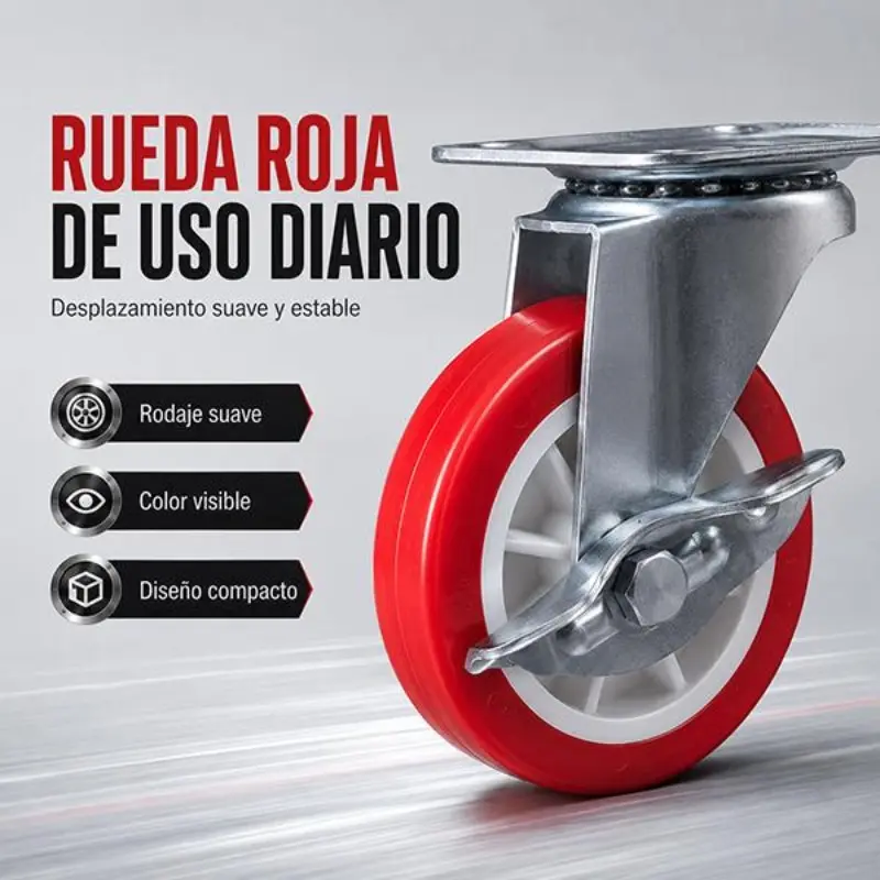 Durable Red Brake Swivel Casters Universal Rolling Wheels for Furniture Trolley