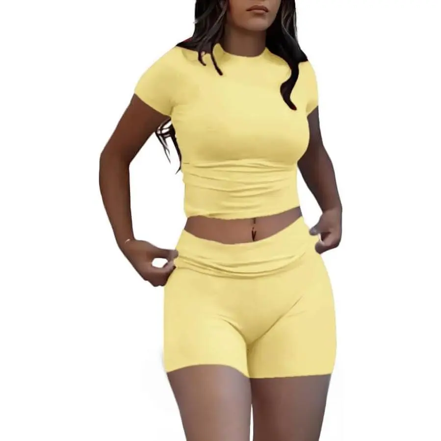 Summer goth clothes Summer goth clothes AYWA Women's Two Piece Sets Summer Slim Fitted Short Sleeve Tops Foldover Shorts Matching Lounge Sets