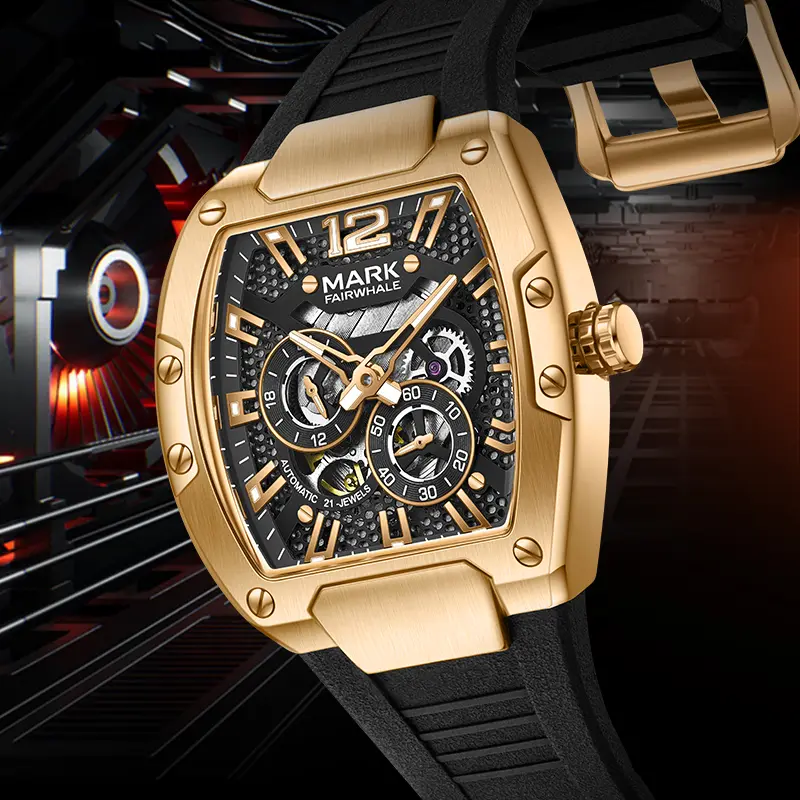 Mark Fairwhale Fashion Hollow out Grid Dial Men's Wristwatch Waterproof Automatic Mechanical Luminous Movement 6850 reloj hombre