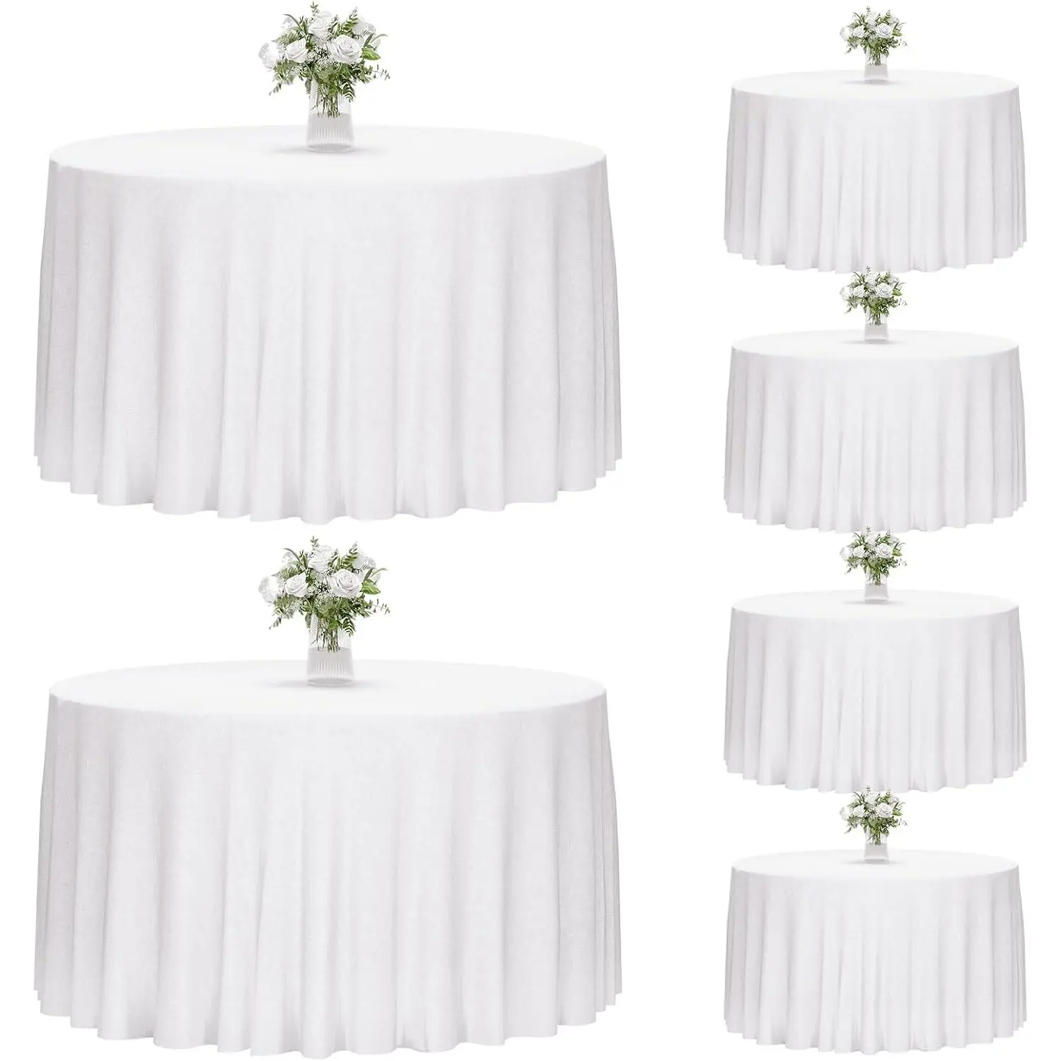 6 Pack White Round Tablecloth, 120 Inch Round Table Cloth Polyester Fabric Washable Table Covers for Wedding, Party, Banquet, Christmas Decorations, Birthday Events