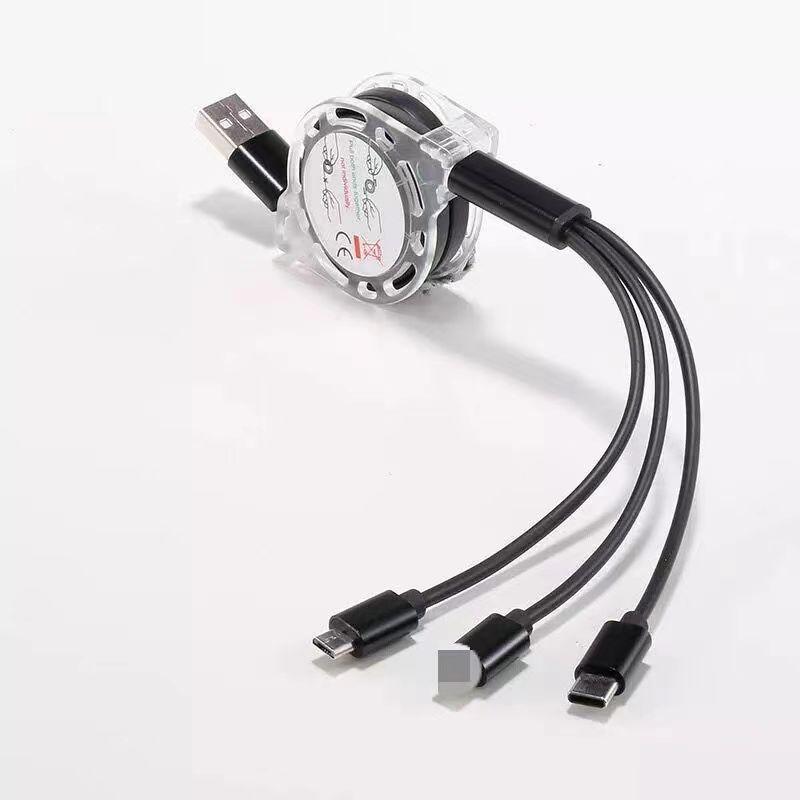 3 in 1 Retractable USB Cable, 1 Count Multipurpose 1M Data Cable, Charging Cable for Android Phone Type C Portable / Micro USB, Phone Accessories