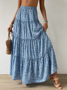 New Summer & Spring High-Waisted Elastic Waist Long Dress, Patchwork Print A-Line Skirt, Floral Half Skirt, Trendy Fashion, Elegance