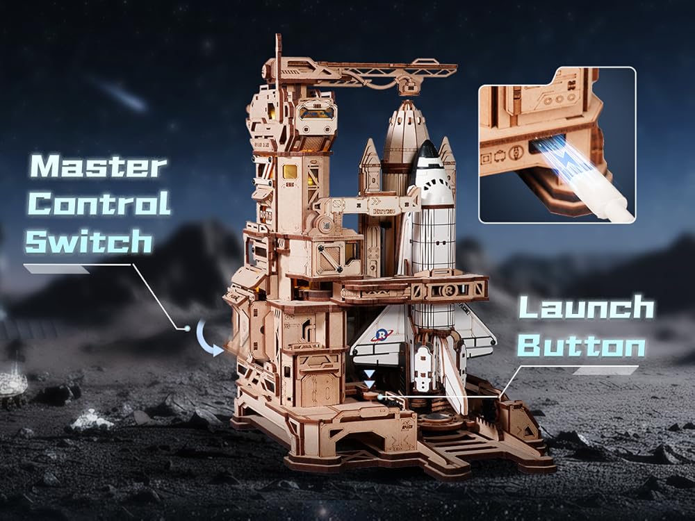ROKR Space Shuttle 3D Wooden Puzzle DIY Toy – Mechanical Spacecraft Model Kit to Build, STEM Hobby for Adults & Kids, Space Lover Gift, Desk Display Collectible