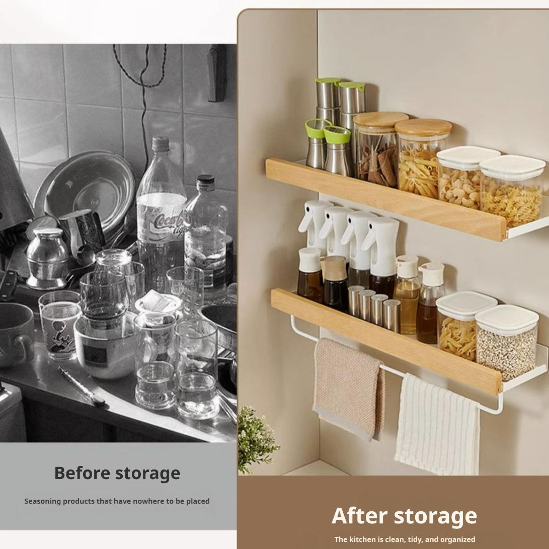 Wooden Wall Mounted Storage Rack No Drilling Required