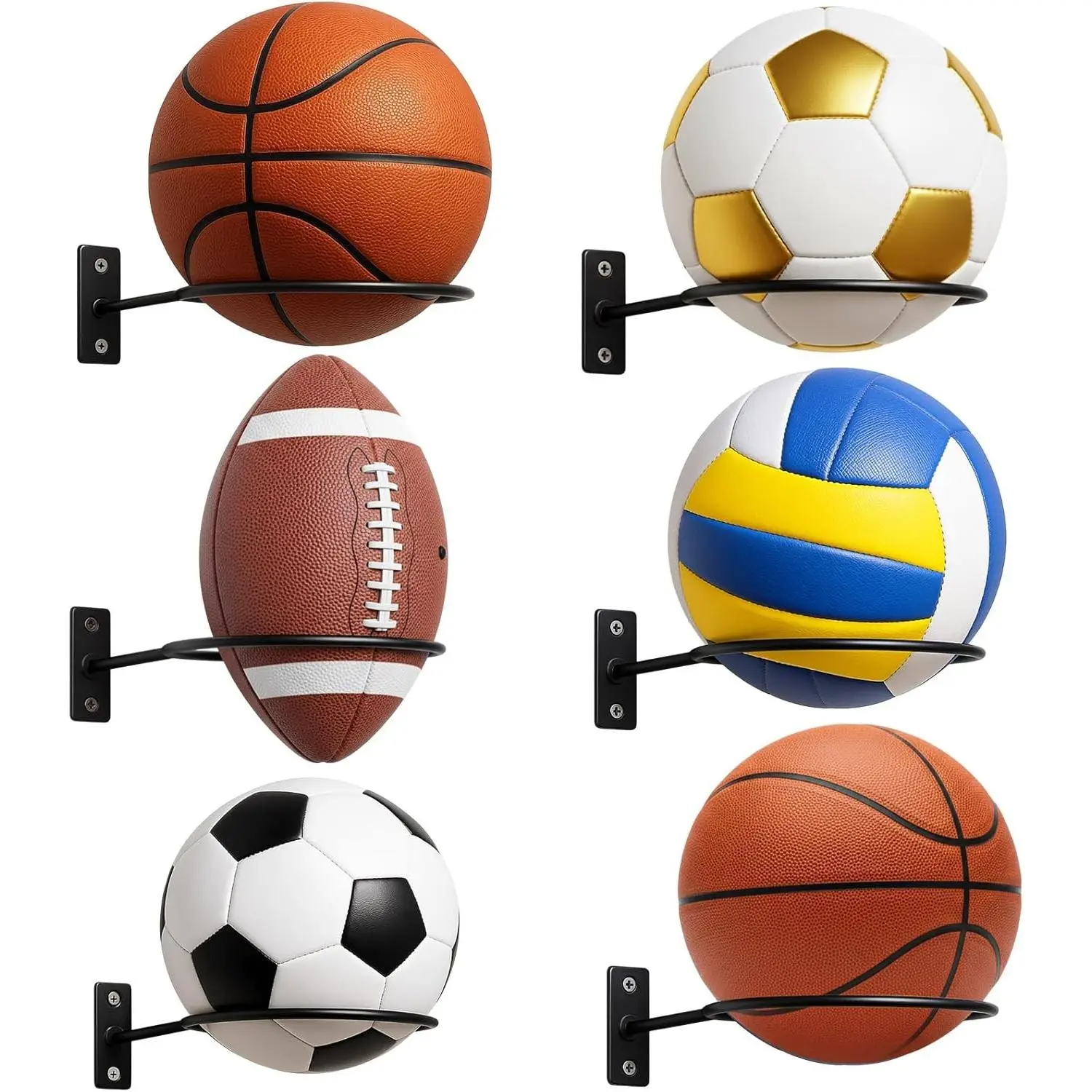 Basketball Holder Wall Mount, Sports Ball Storage Display Rack for Basketball Football Volleyball Soccer, Metal Black Ball Holder, Room Decor Saver Storage Display