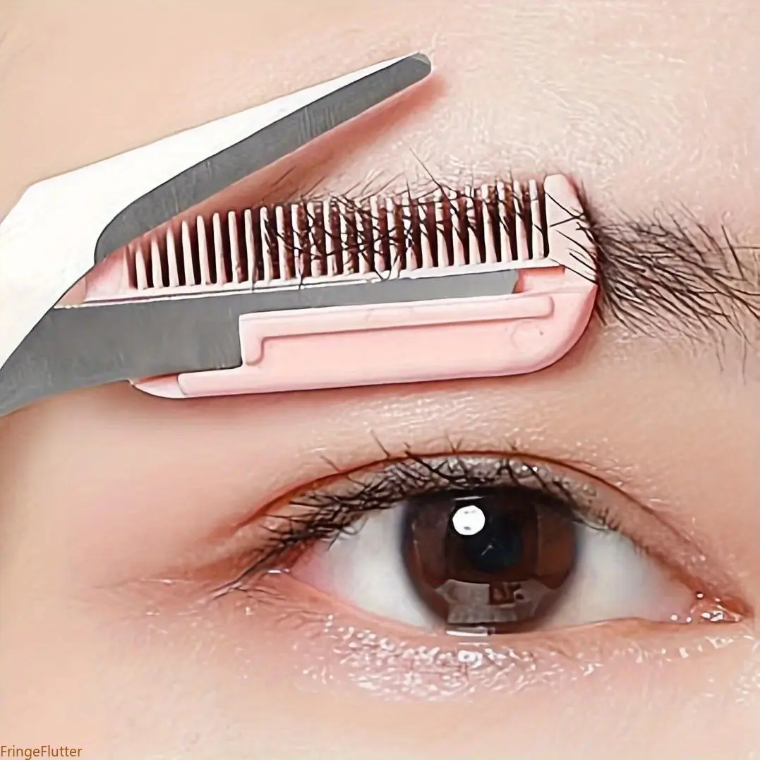 1 Count Eyebrow Trimmer Scissors with Comb, Stainless Steel Precision Brow Grooming Shears, Lightweight Sharp Eyebrow Shaping Tool for Home Daily Makeup Beauty Accessory