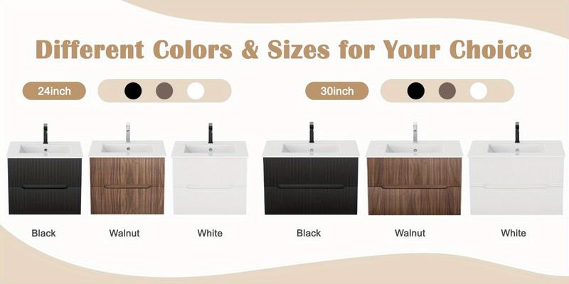 30" Floating Bathroom Vanity with Sink & Faucet, Wall-Mounted Sink Cabinet with 2 Soft-Close Drawers, Walnut/White/Black