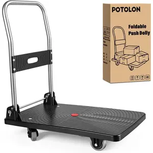 Nilight Foldable Platform Cart 220 lbs Push Dolly with 3 Inch PU Wheels PP Deck Flatbed Cart for Home Garage Office Use Black