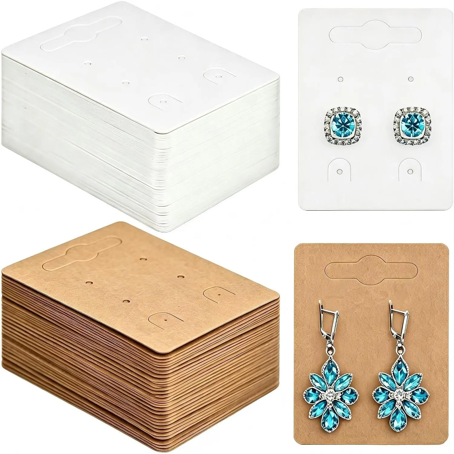 200 Pack Earring Display Cards, 2 x 2.8 Inch  Holder Cards | Blank  cards for stud, dangle and drop earrings; ideal for retail displays,   packaging and craft shows