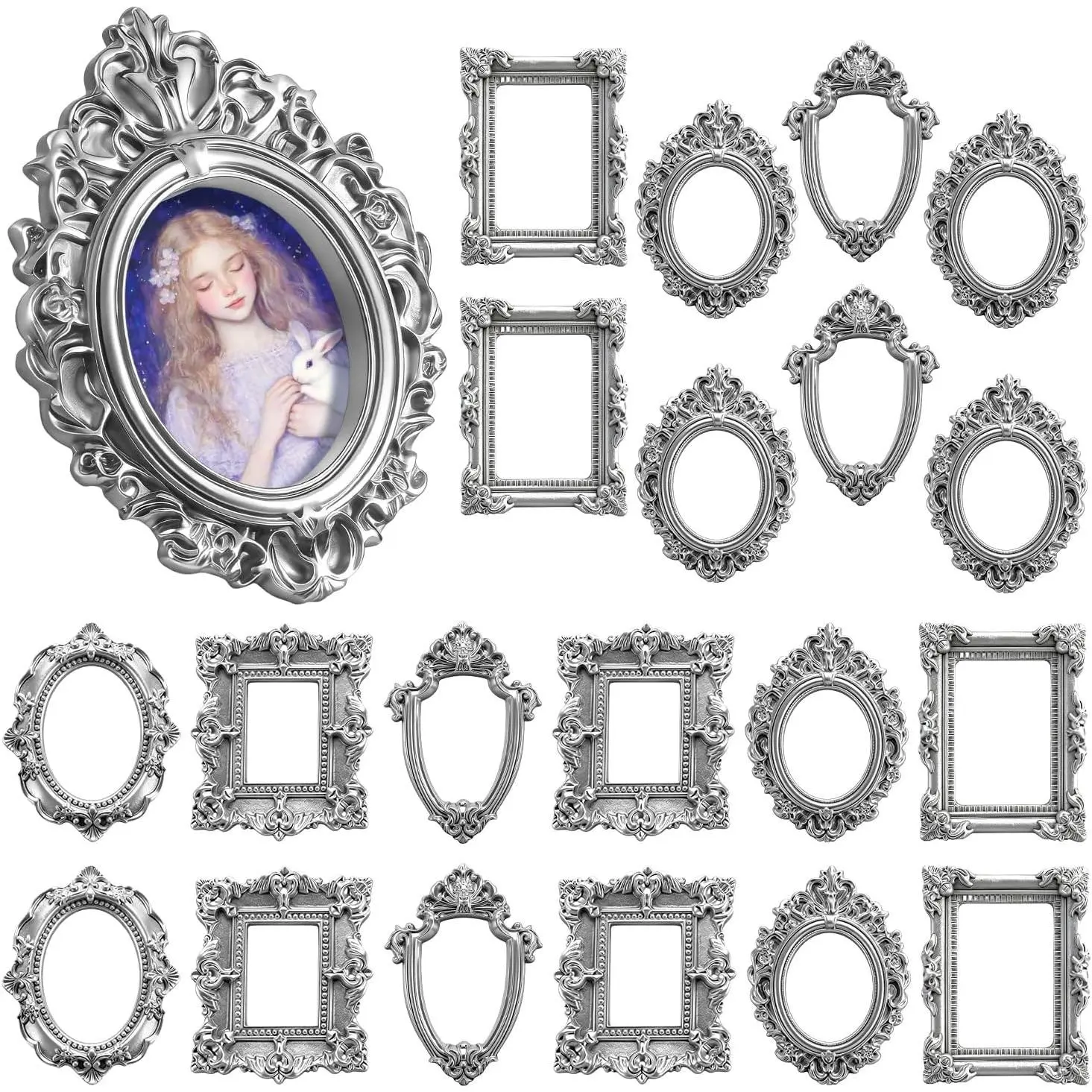 20 count Mini   Picture Frame, Mini Antique Photo Frame Oval Rectangle for DIY  Display, Photography Mobile Phone Photo and Wall Decor ()