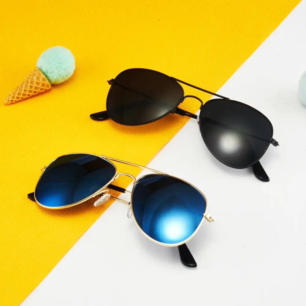Kids Metal Aviator Sunglasses - UV Protection, Lightweight Teardrop Shades, Fashion Photo Prop Eyewear for Boys & Girls, c-Infused for Daily Outdoor Use, A, Metal Frame Glasses, Children Size, Casual