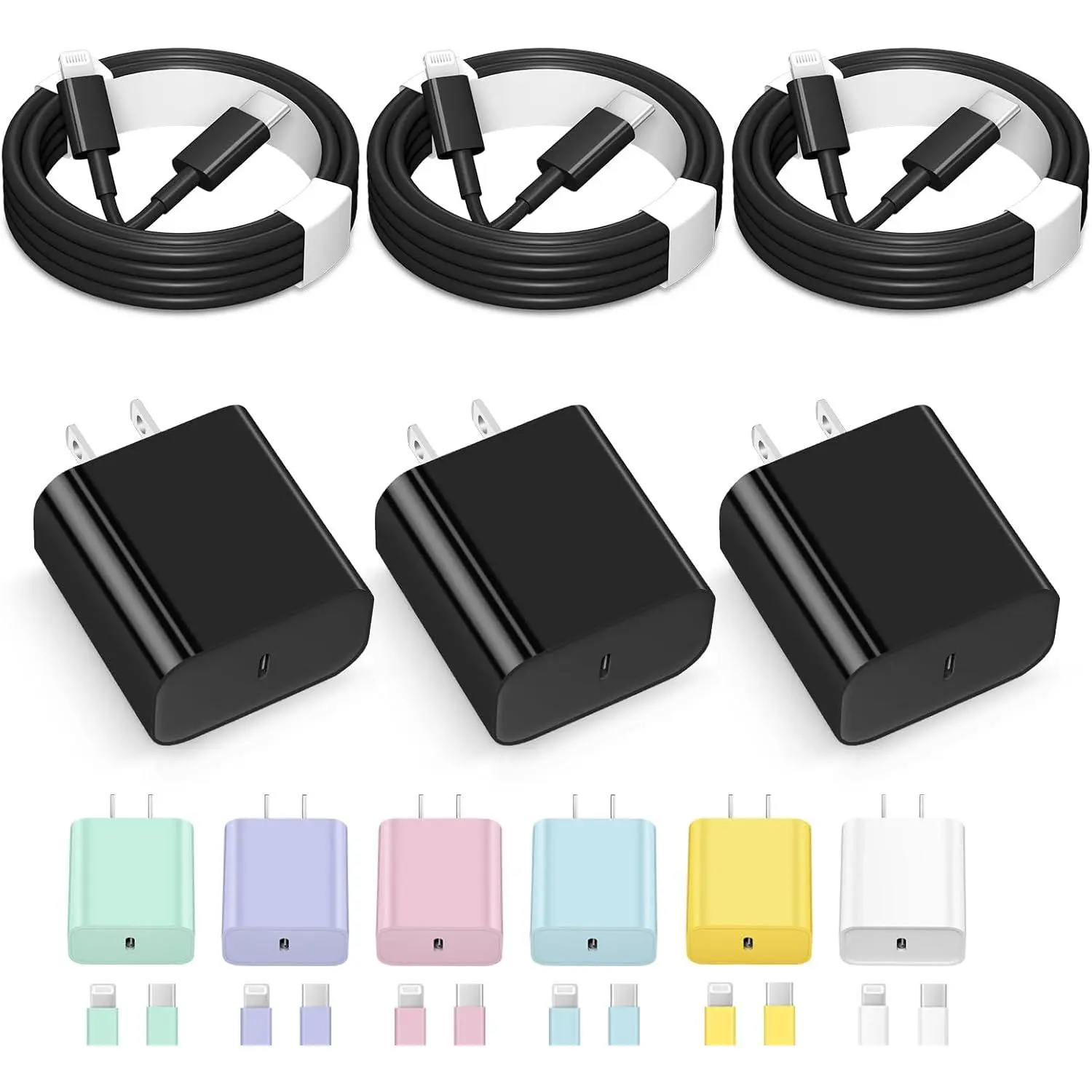 /iPad 3-Pack USB-C Charger with 6FT  -   for  14/14 Pro Max/13/12/11 & iPad (Black)