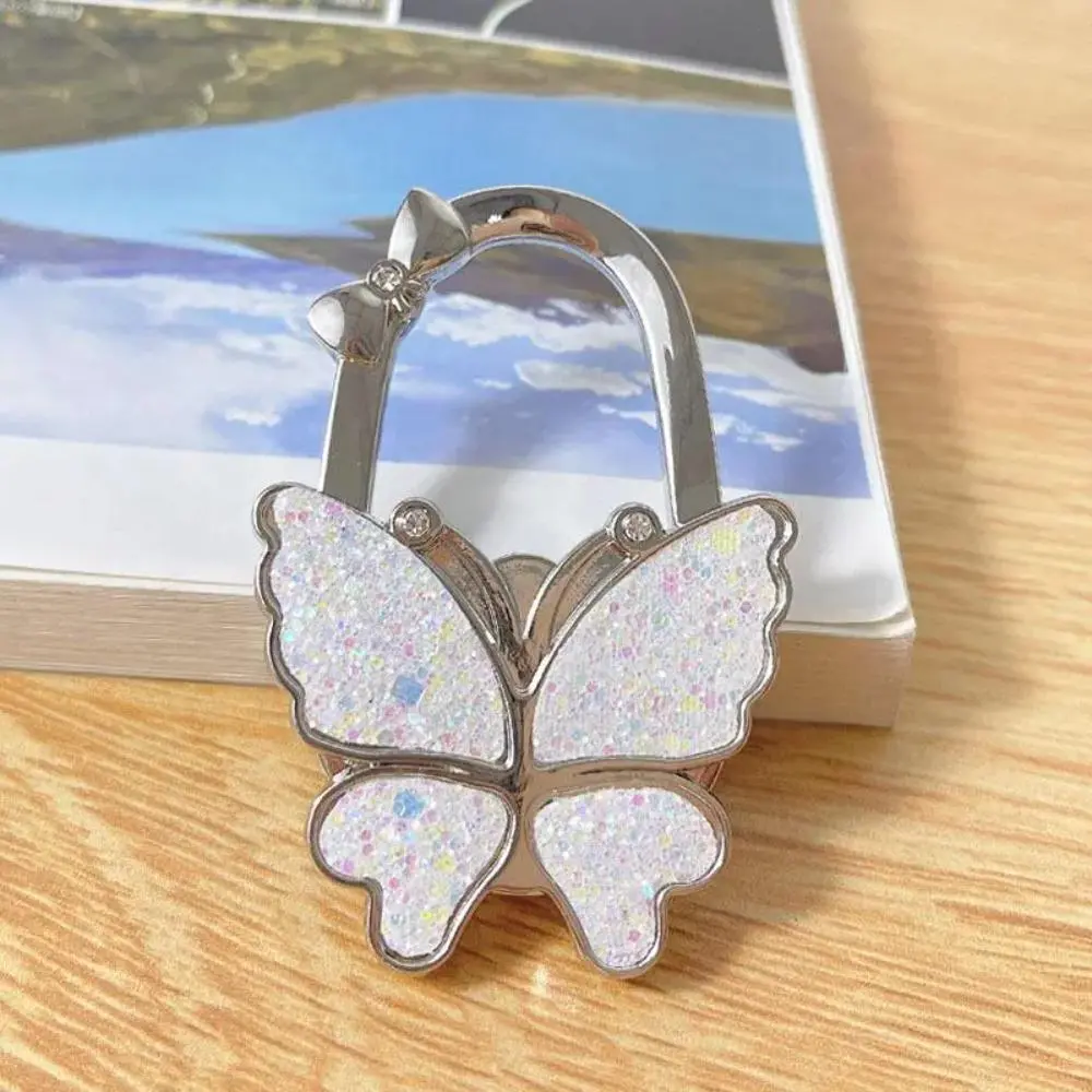 Butterfly Design Bag Hook, 1 Count Glitter Bag Hanging Buckle, Handbag Hook, Bag Hook for Home, Office, School, Travel, Outdoor, Fashion Bag Charms, Bag Charms, Cute Purse Charms
