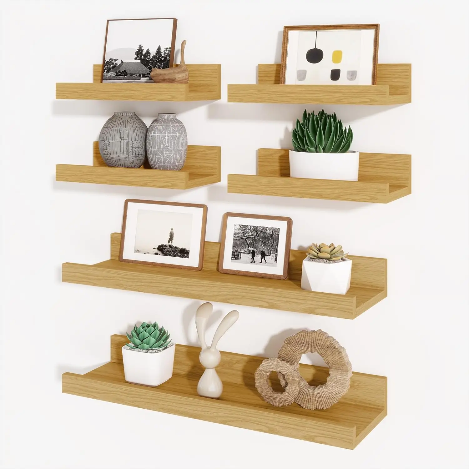 Axeman Picture Ledge Shelf, Floating Shelves for Decor Storage Set of 6, 16 inch Floating Wall Mounted Shelves, Wall Shelves with Lip for Living Room, Bedroom, Nursery, Bathroom, Kitchen, Oak