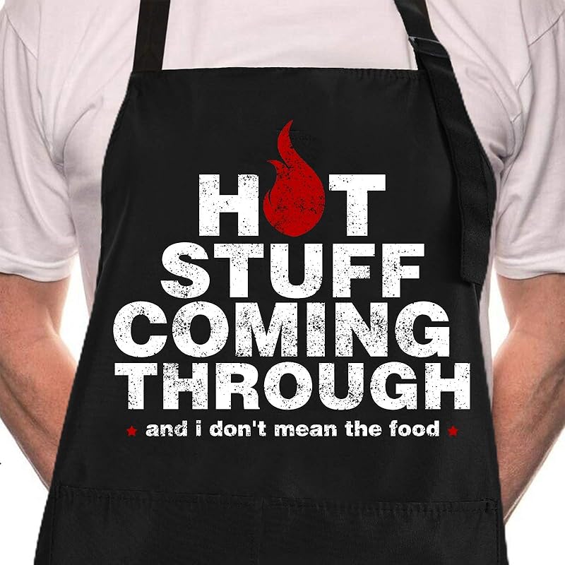 Funny Black Chef Aprons for Men Adjustable BBQ Grill Kitchen Cooking Aprons with Pockets, Grill Accessories
