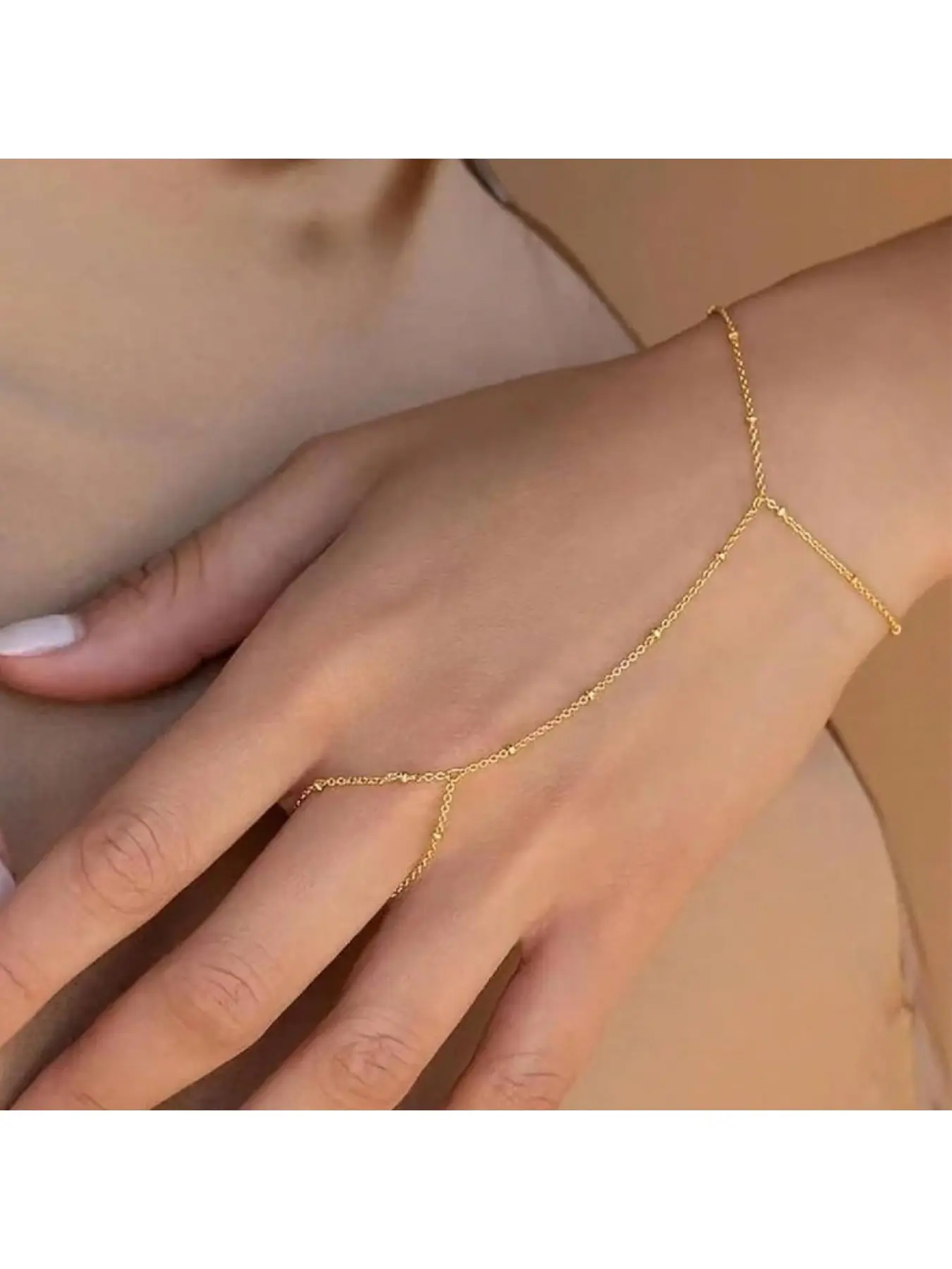 Hand Chain Non Tarnish Link with Finger Ring Bracelet Christmas Gifts Waterproof Jewelry Hand Chain Slave Bracelets for Women Copper Metal Bracelet