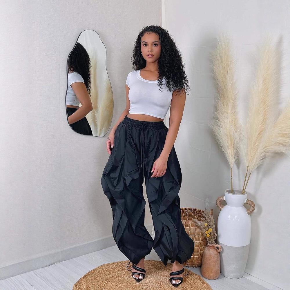 2025 Autumn New European and American Elegant Commuter Workwear Patchwork Lace Lantern Pants Jogger Pants