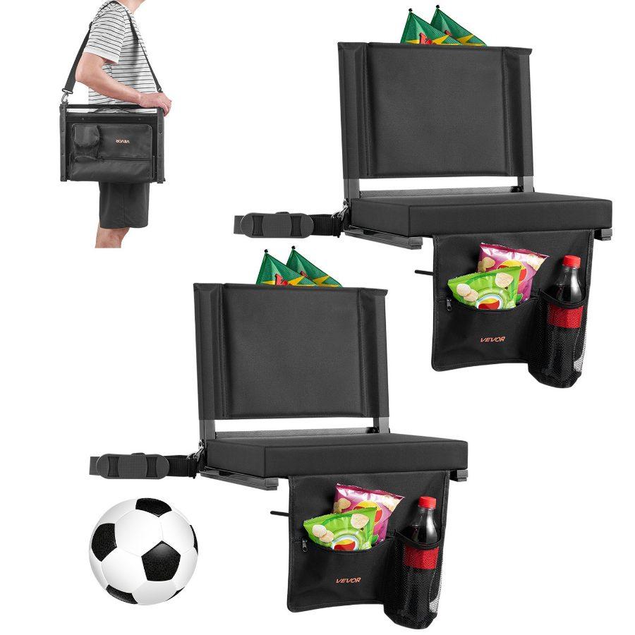 VEVOR Stadium Seat, Folding Bleacher Seat with Back Support and Thick Cushion, Padded Stadium Seats for Bleacher Includes Shoulder Strap, Hooks, Cup Holder, and Side Pocket, Black Bleachers Chair VEVOR Stadium Seat, Folding Bleacher Seat with Back Support and Thick Cushion, Padded Stadium Seats for Bleacher Includes Shoulder Strap, Hooks, Cup Holder, and Side Pocket, Black Bleachers Chair