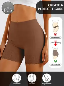 Women's High-Waisted Seamless Safety Shorts, Plain Surface, Sporty Style, Straight-Cut, Solid Pattern, All Seasons