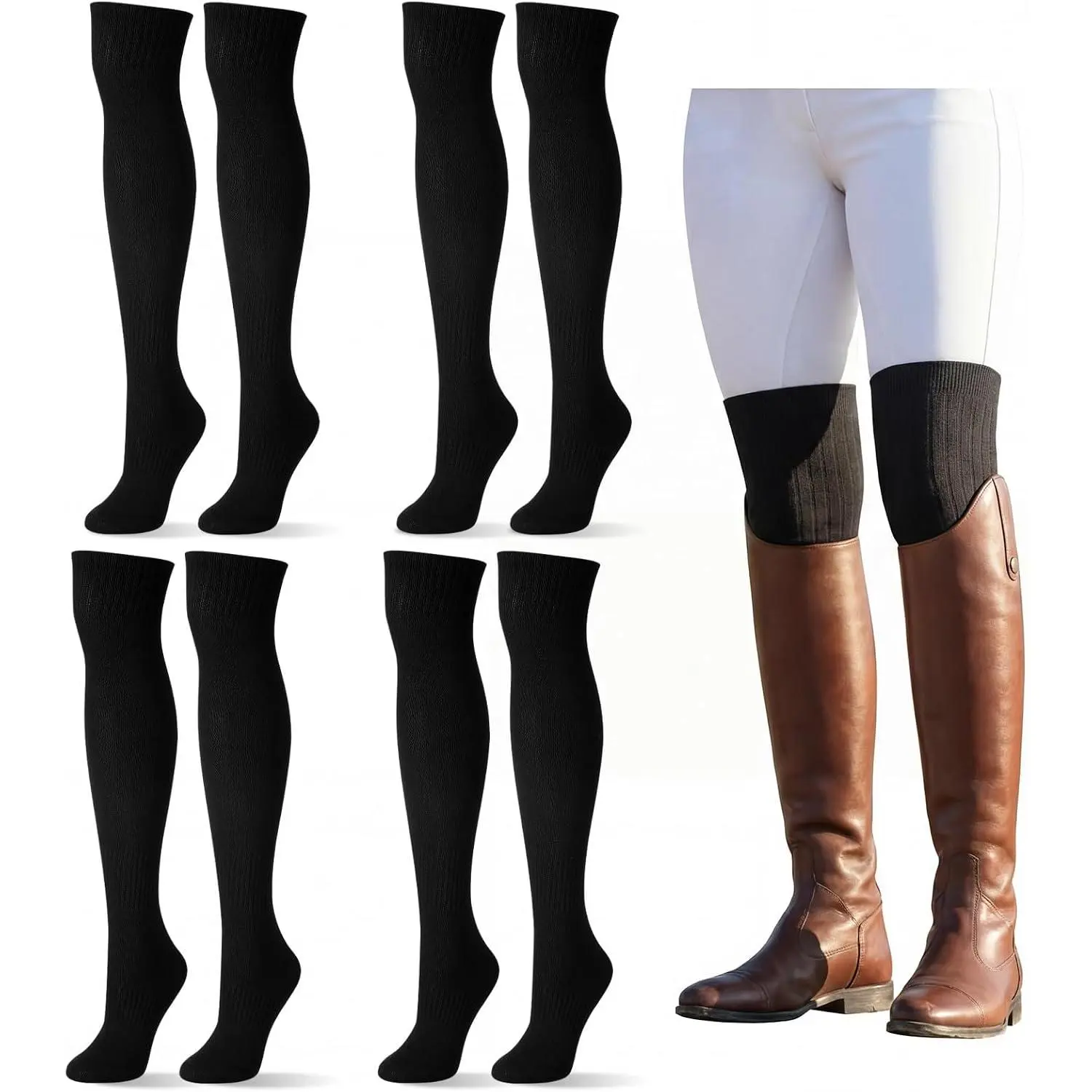 4Pair Equestrian Riding Sock for Women  Zone Horseback Riding Black Thigh High Sock with Foot Cushion for Tall Boot Anti Blister Non Slip Breathable  Cowgirl Cowboy Horse Lover