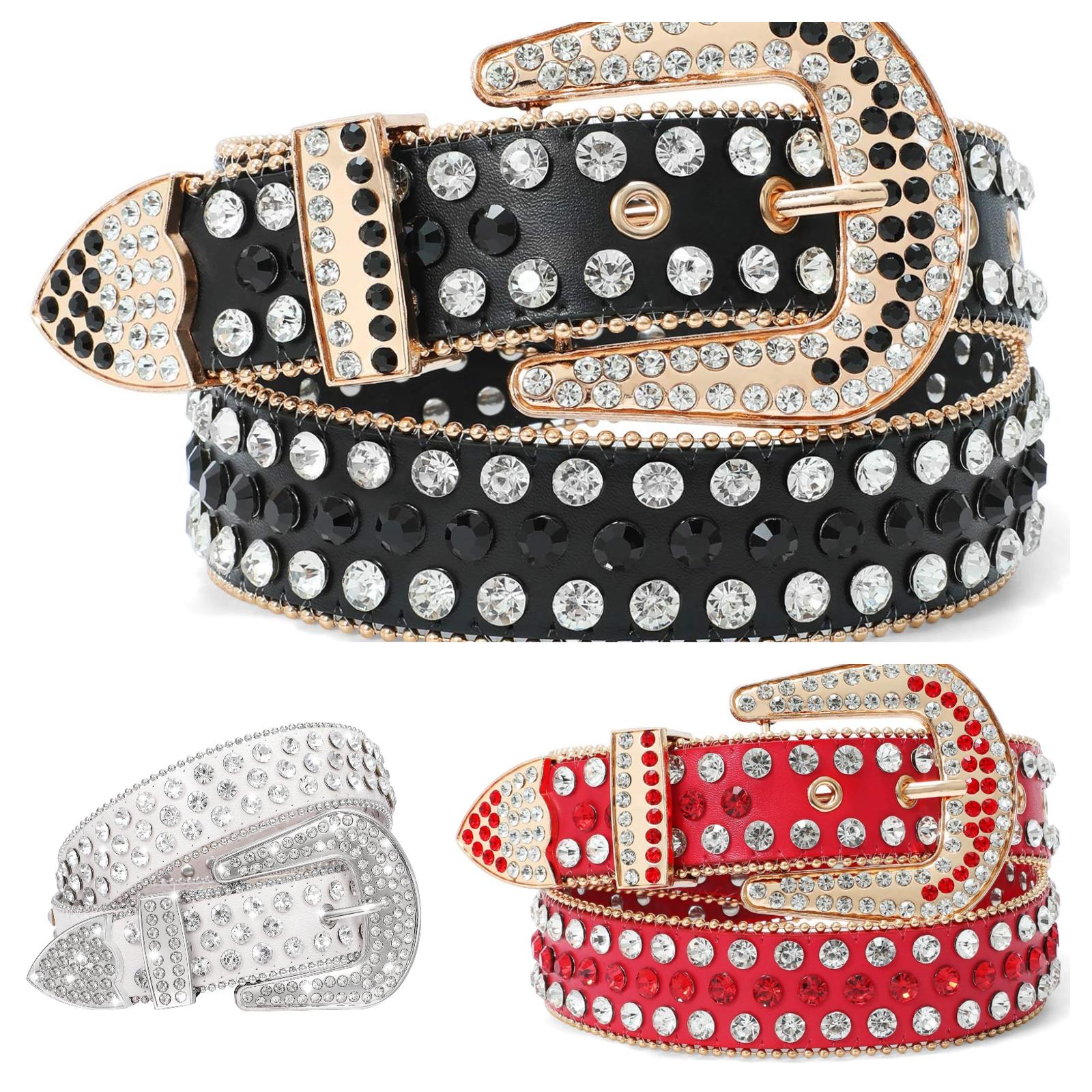 ZQTIVE Women's Rhinestones Leather Belt - A Blinging Cowgirl Must-Have! Western-Inspired Studded Waist Belt, Perfect Accent for Jeans, Pants, and Beyond, Showcasing Your Unique Western Spirit