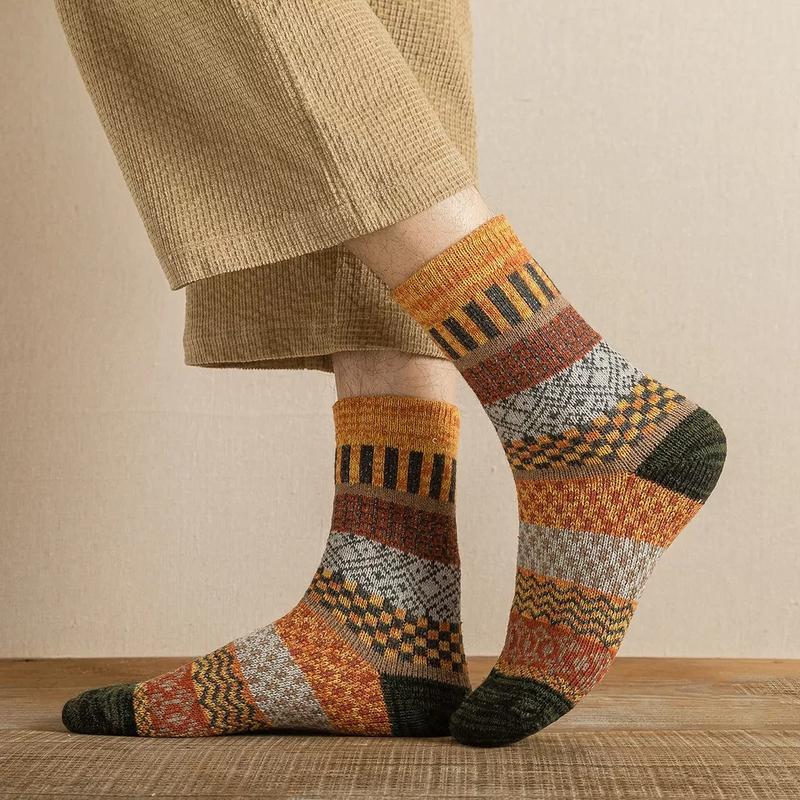 5 Pairs Winter Men's Socks Thicken Wool Socks Warm Men Retro Style Colorful Fashion Man Socks For Snow Boots EU Size 38-44