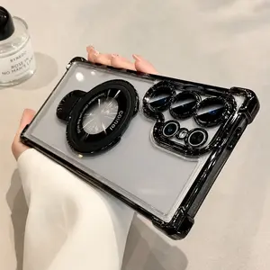 [KQ] MagSafe Magnetic Kickstand Luxury Clear Phone Case - Shockproof Protective Cover for Samsung S26 Ultra, S25 Ultra, S24, S23 FE, S22 Plus, A55, A54, A35, A34, A25, A15 + Screen Protector