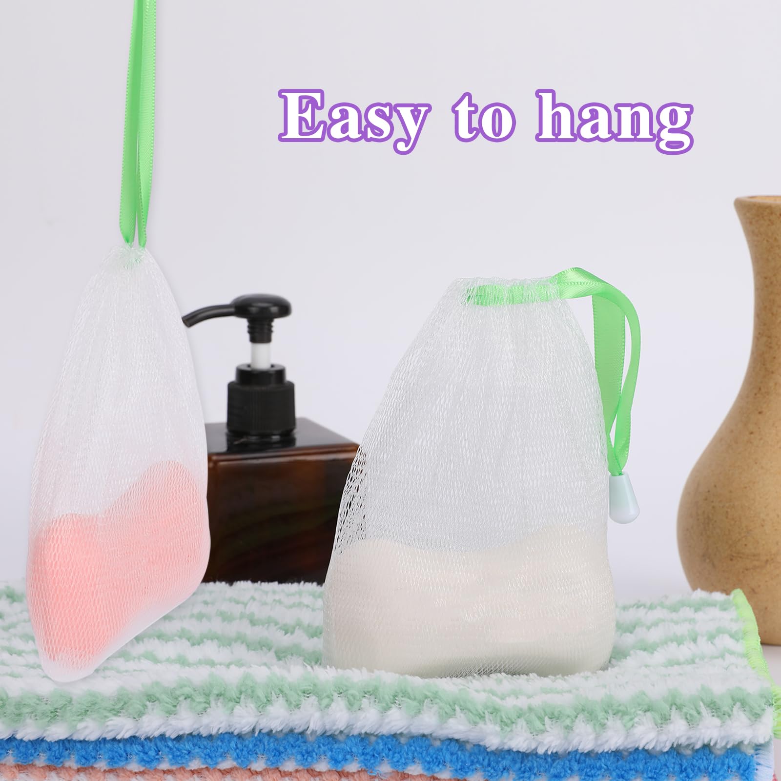 Random Color Exfoliating Soap Bag, Bubble Foam Net Bag with Drawstring, Soap Storage Bag for Shower Foaming & Drying