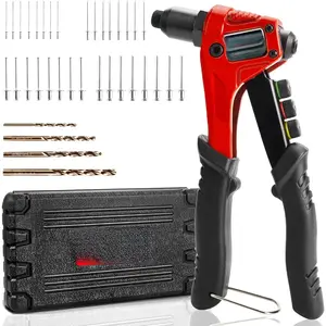 Pop Rivet Gun Kit with 200 Blind Rivets, Upgraded Manual Single Hand Riveter with 4 Tool-Free Interchangeable Rivet Heads and 4 Drill Bits, Pop Rivet Tool Kit with Sturdy BMC Carrying Case