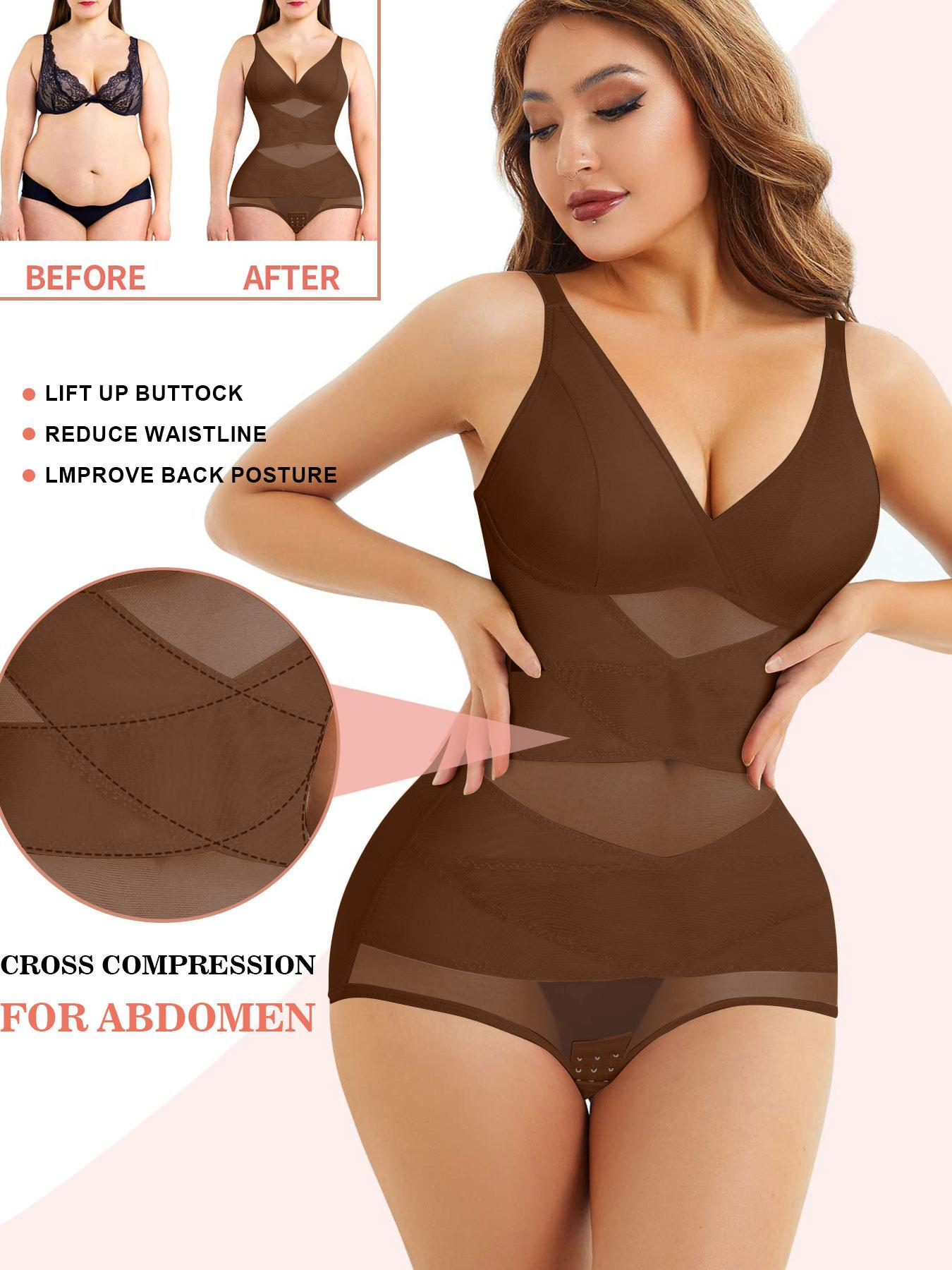 Women's High-Strength Mesh Bodysuit, Strap Design, Elastic Waist Control, Strong Abdominal Compression, New Fabric Material Shapewear